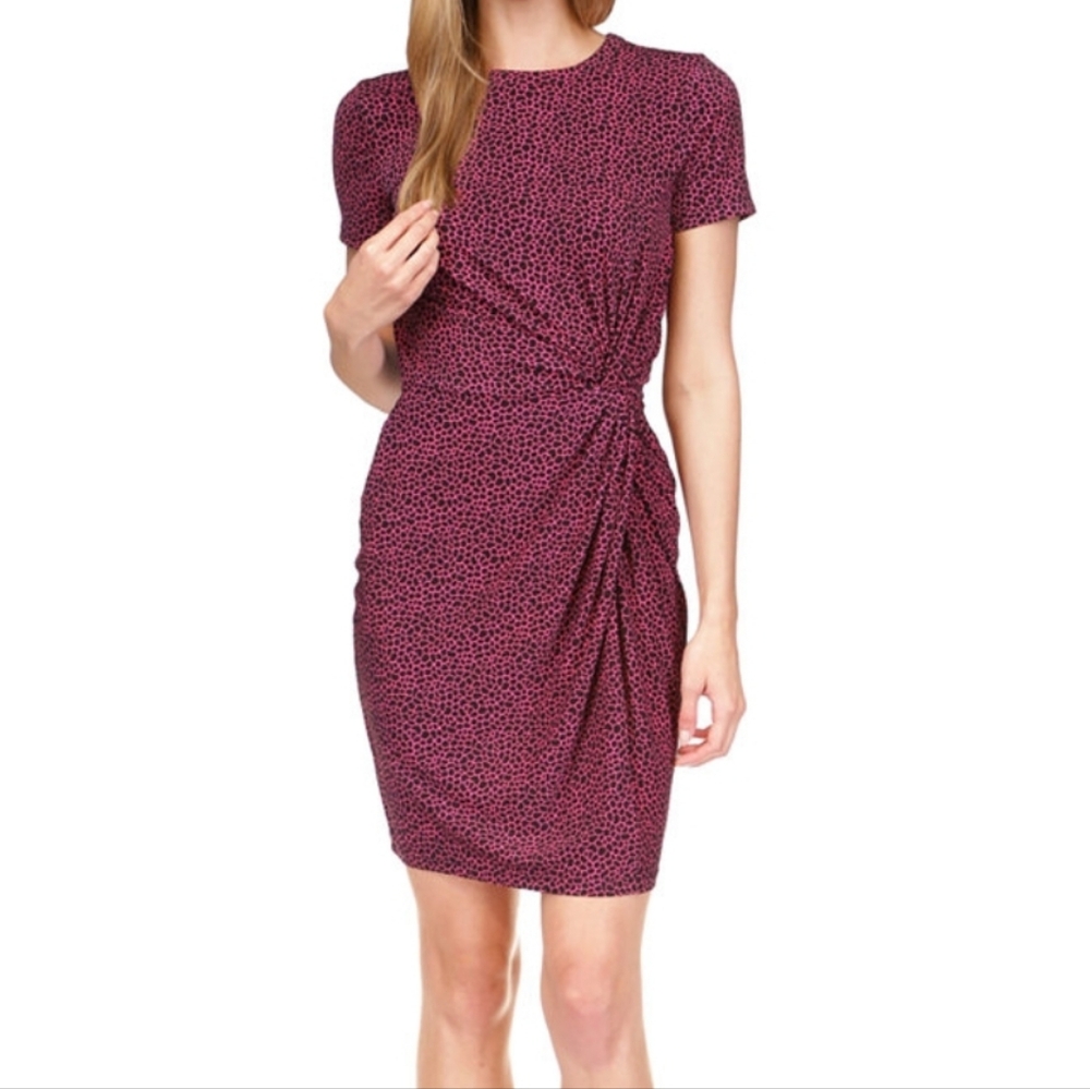 Michael Kors Cerise Pink Animal Print Ruched Faux-Wrap Sheath Dress nwt